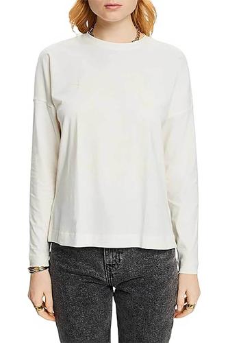 Esprit γυναικεία βαμβακερή μπλούζα μονόχρωμη με contrast τύπωμα - 103EE1K307 Κρέμ